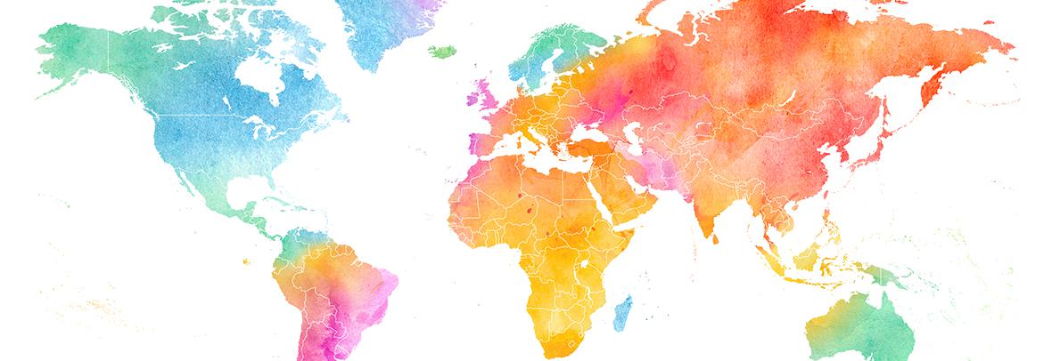 watercolor illustration of all the continents