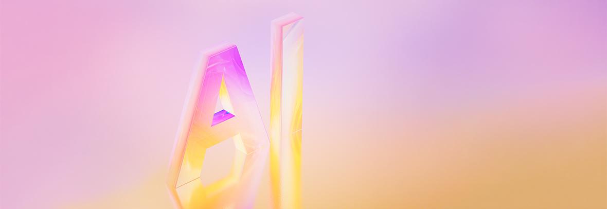 Photo illustration of the letter AI in pink and orange gradient on gradient background