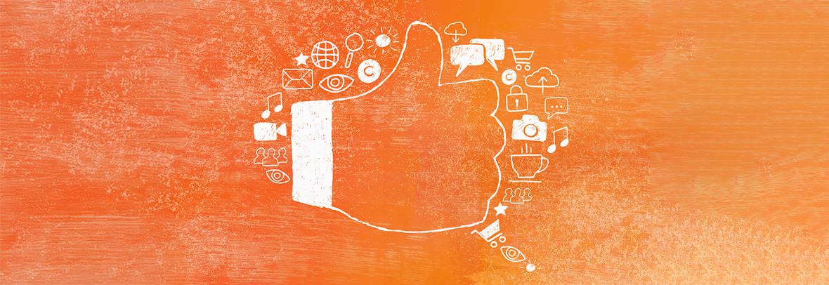 digital illustration of a like icon on orange background