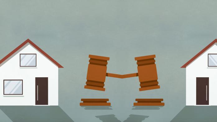 two houses and legal gavel illustration