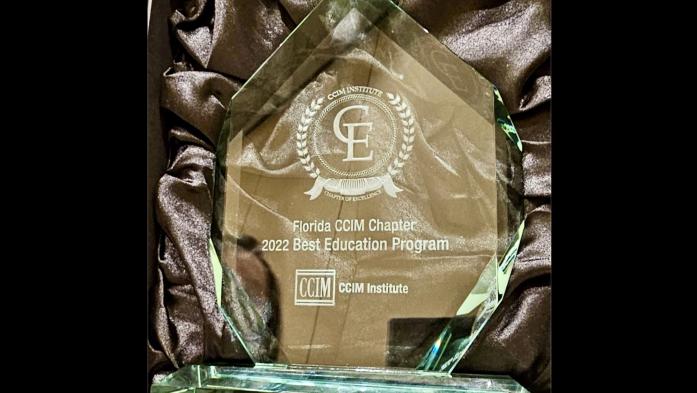 Lucite award says Florida CCIM Chapter, 2022 Best Education Program