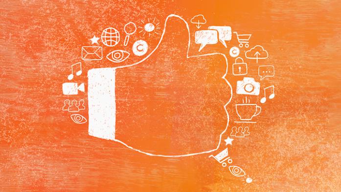 digital illustration of a like icon on orange background