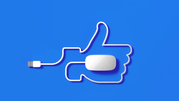 Mouse with cord in thumbs-up configuration