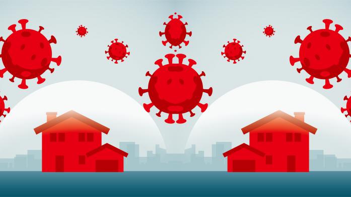 illustration of coronavirus and houses