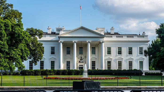 Front view of the White House on a sunny day