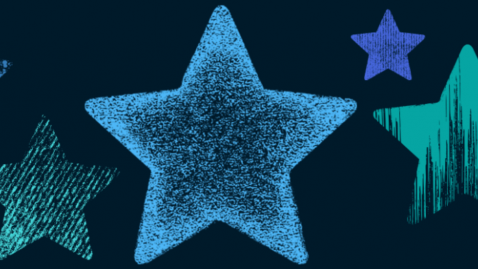 illustration of colorful star shapes on dark blue background